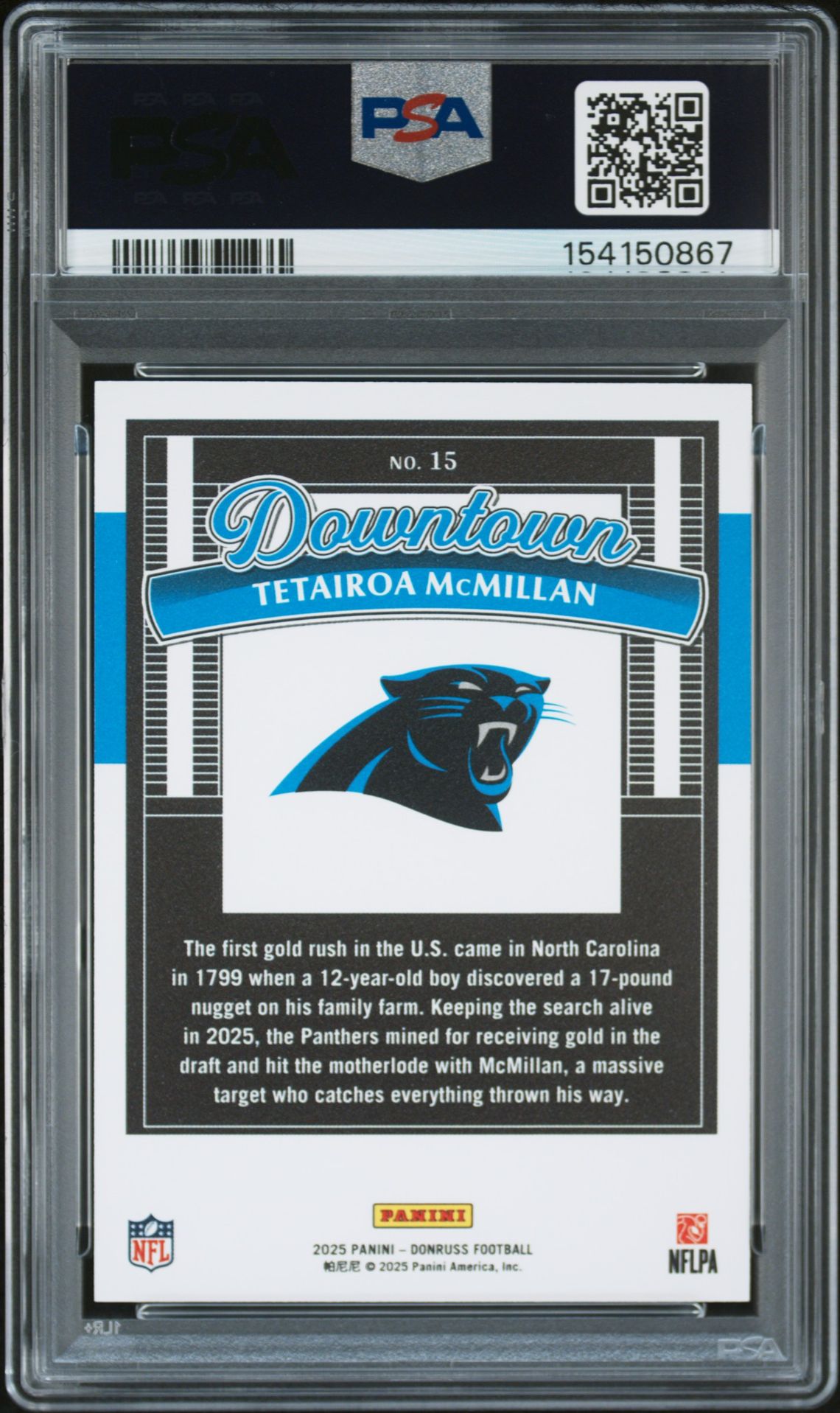 2025 Panini Donruss Downtown Tetairoa Mcmillan #15 Gem Mt 10 back