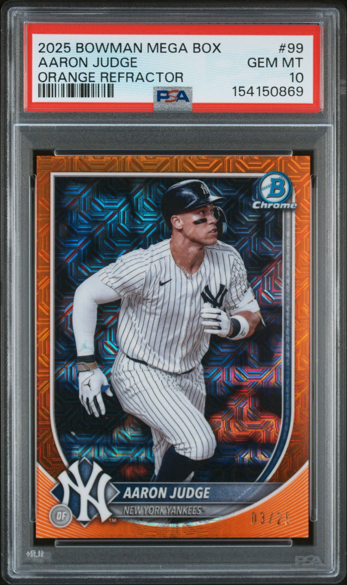 2025 Bowman Mega Box Chrome Aaron Judge #99 (Orange Refractor) Gem Mt 10 front