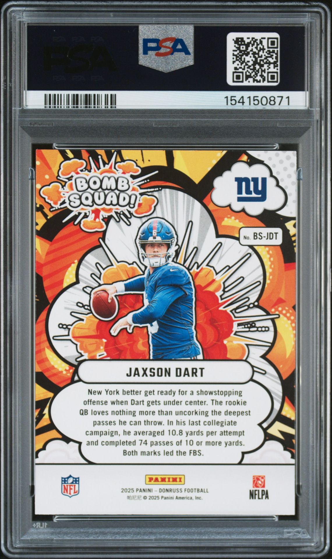 2025 Panini Donruss Bomb Squad Jaxson Dart #Bs-Jdt Mint 9 back