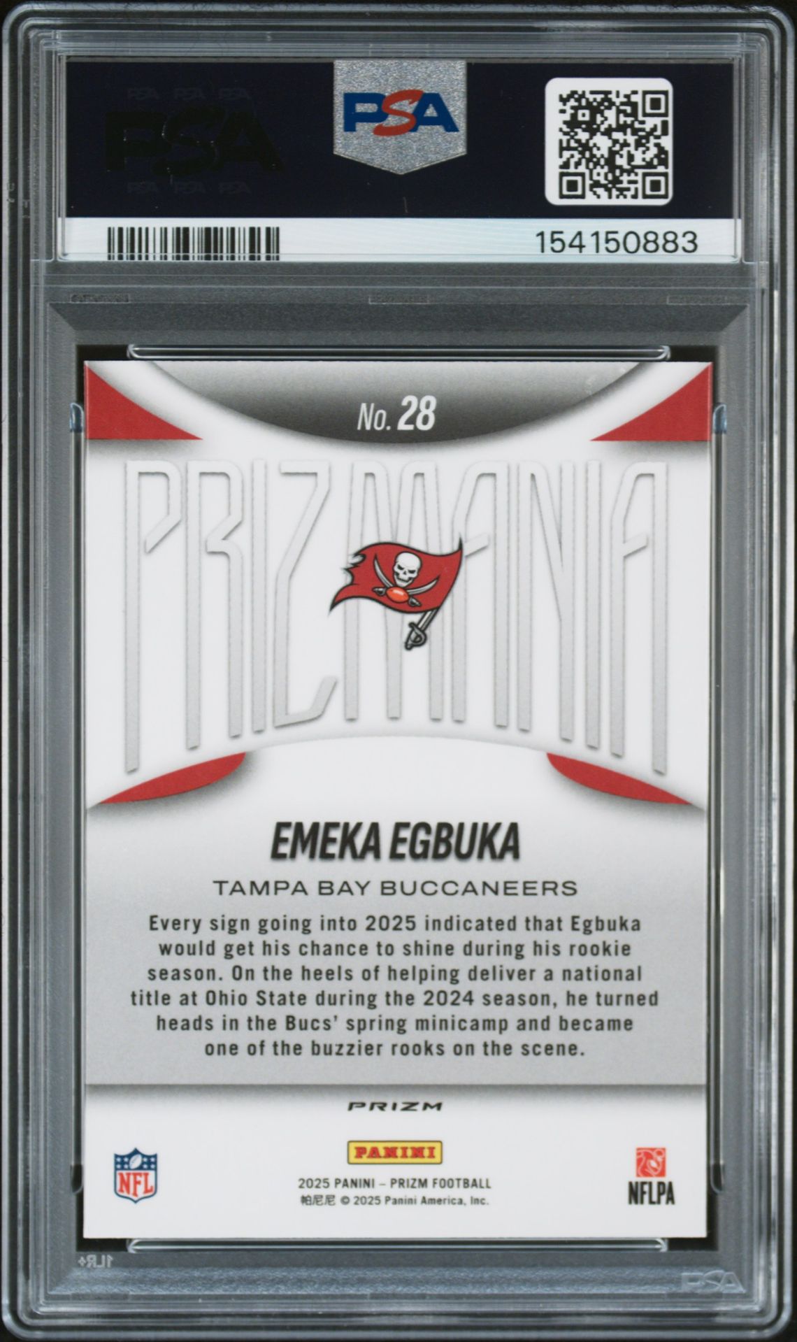 2025 Panini Prizm Prizmania Emeka Egbuka #28 Mint 9 back