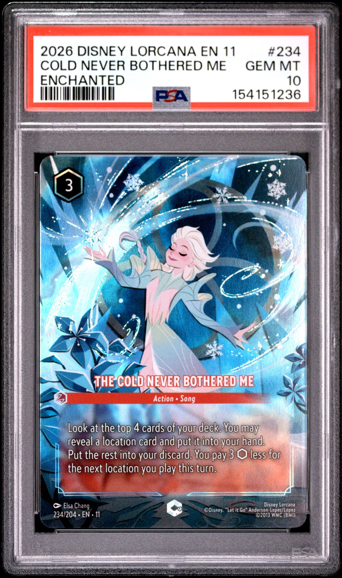 2026 Disney Lorcana En 11-Winterspell Cold Never Bothered Me #234 (Enchanted) Gem Mt 10 front