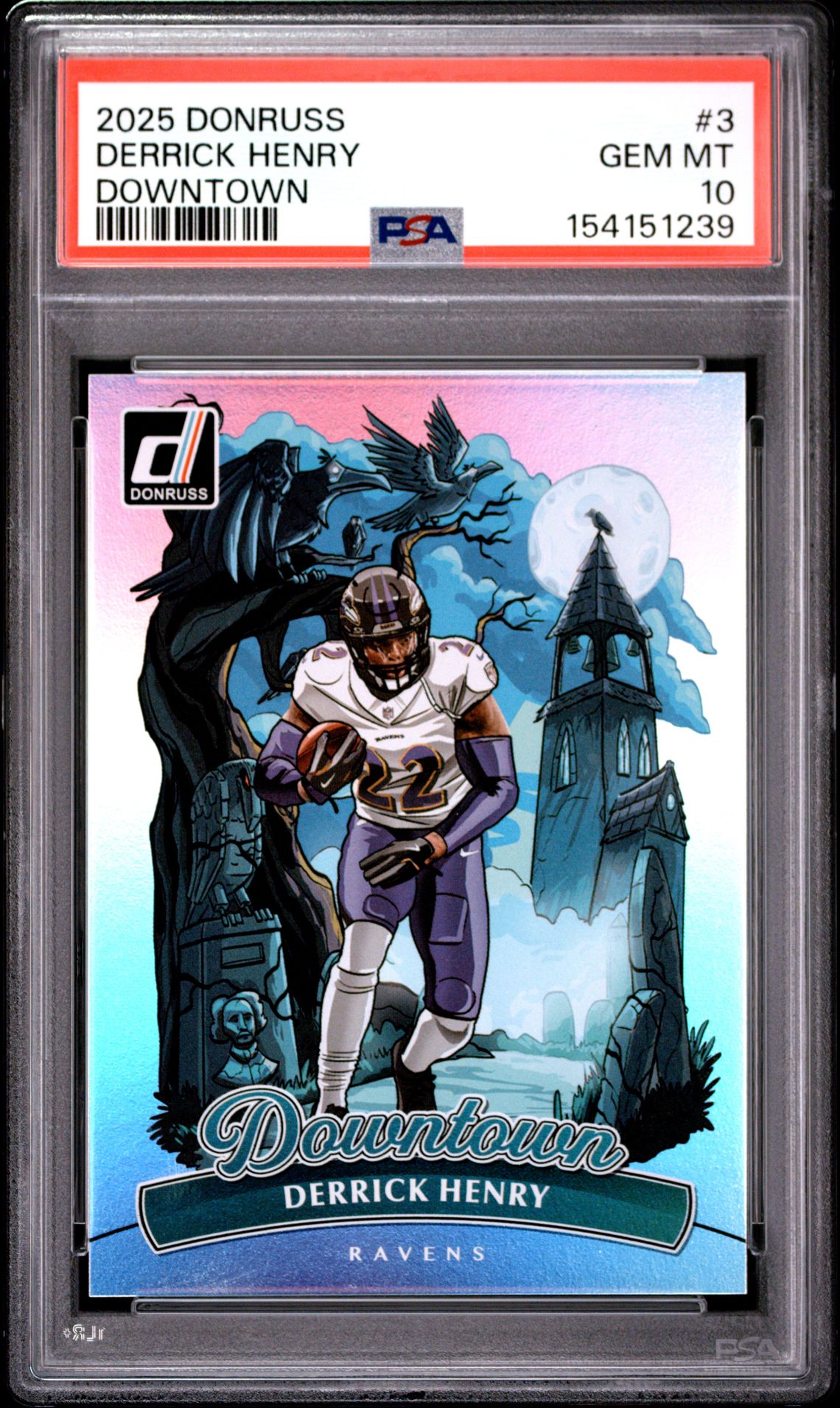 2025 Panini Donruss Downtown Derrick Henry #3 Gem Mt 10 front view - PSA graded GEM MT 10