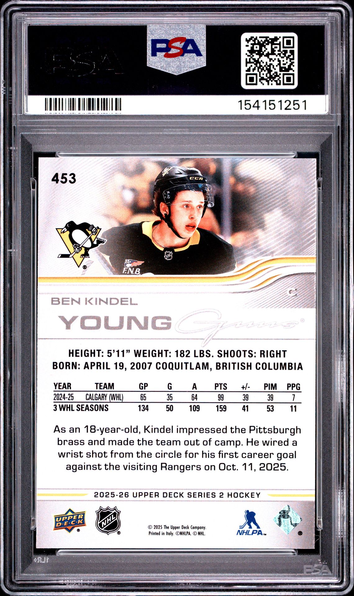 2025 Upper Deck Ben Kindel #453 Mint 9 back