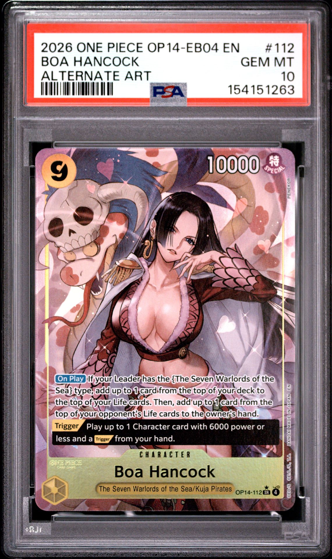 2026 One Piece Op14-Eb04-The Azure Sea's Seven Boa Hancock #112 (Alternate Art) Gem Mt 10 front view - PSA graded GEM MT 10