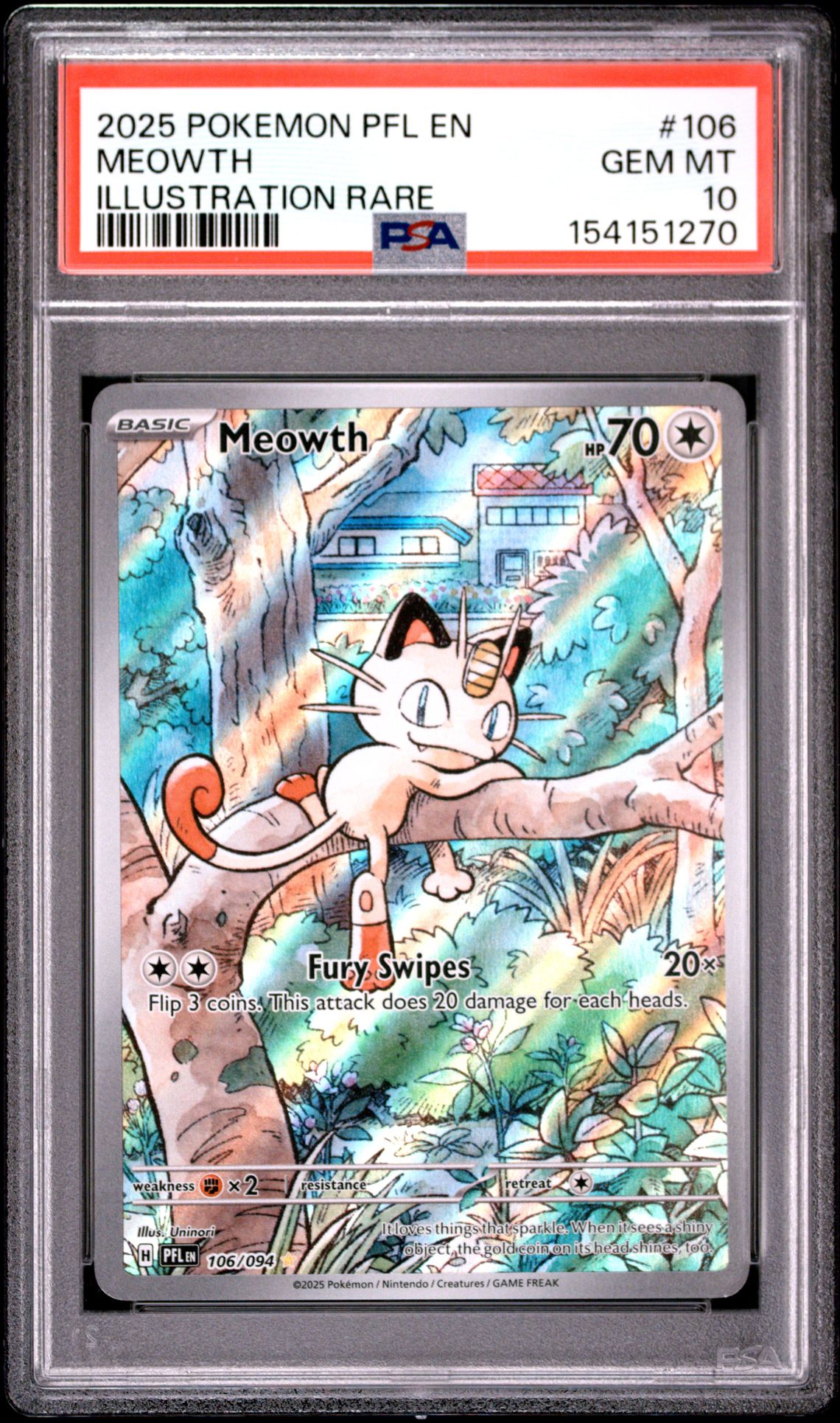2025 POKEMON PFL EN-PHANTASMAL FLAMES MEOWTH ILLUSTRATION RARE 106 GEM MT 10 front