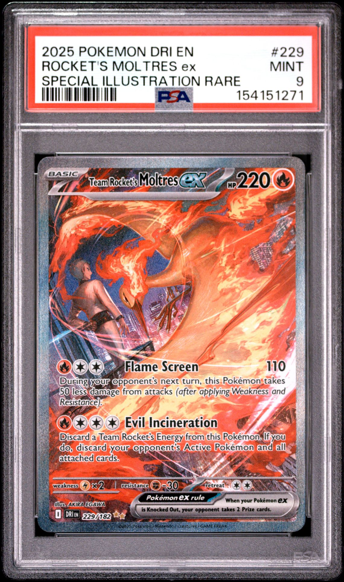 2025 Pokemon Dri En-Destined Rivals Rocket's Moltres Ex #229 (Special Illustration Rare) Mint 9 front