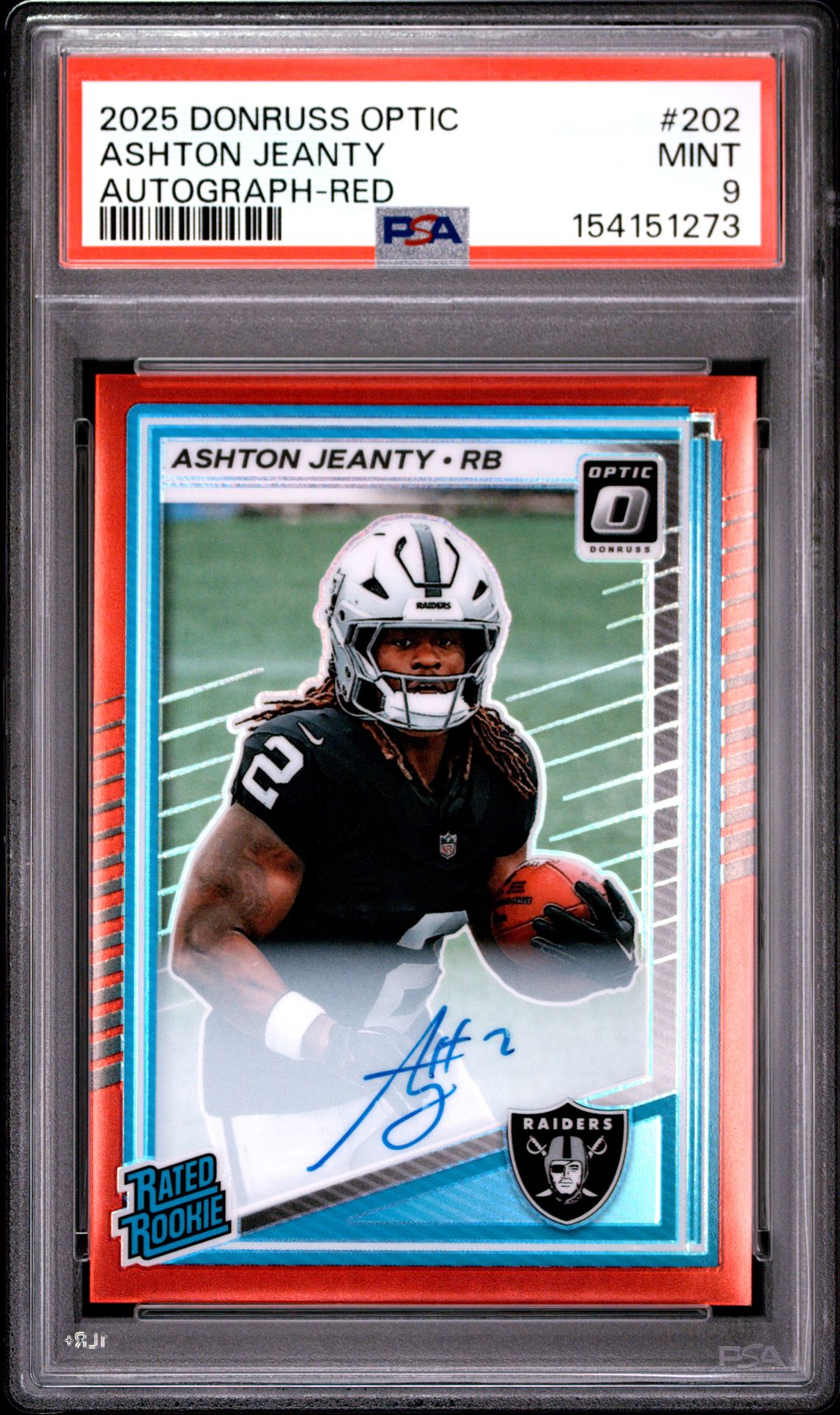 2025 Panini Donruss Optic Ashton Jeanty #202 (Autograph-Red) Mint 9 front
