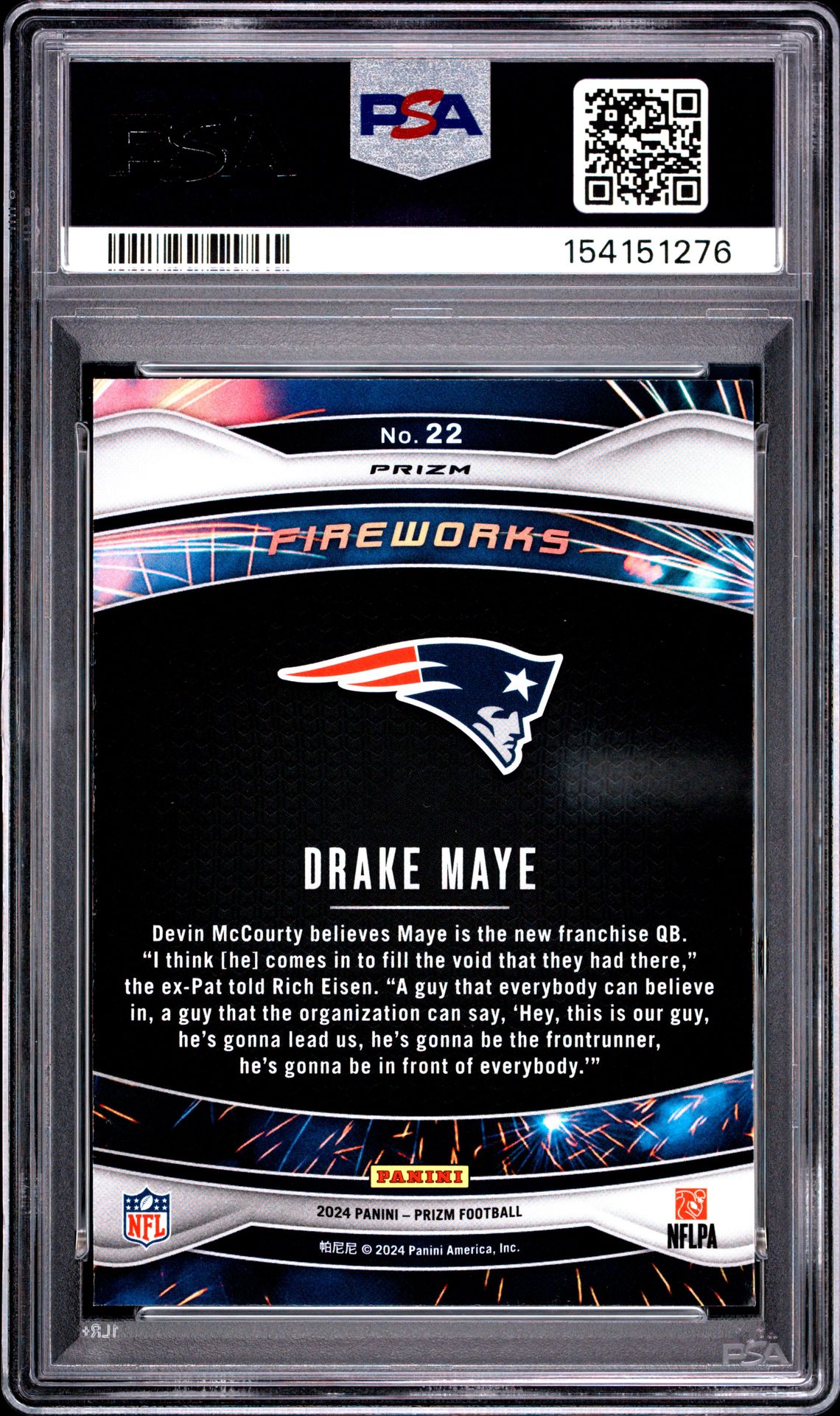 2024 PANINI PRIZM FIREWORKS DRAKE MAYE FIREWORKS-GREEN WAVE 22 GEM MT 10 back