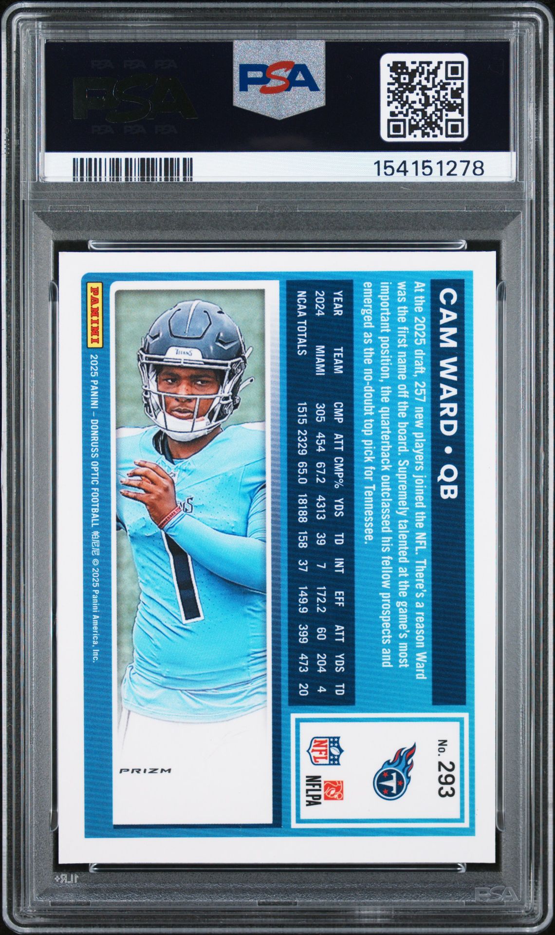 2025 Panini Donruss Optic Cam Ward #293 (Holo) Mint 9 back