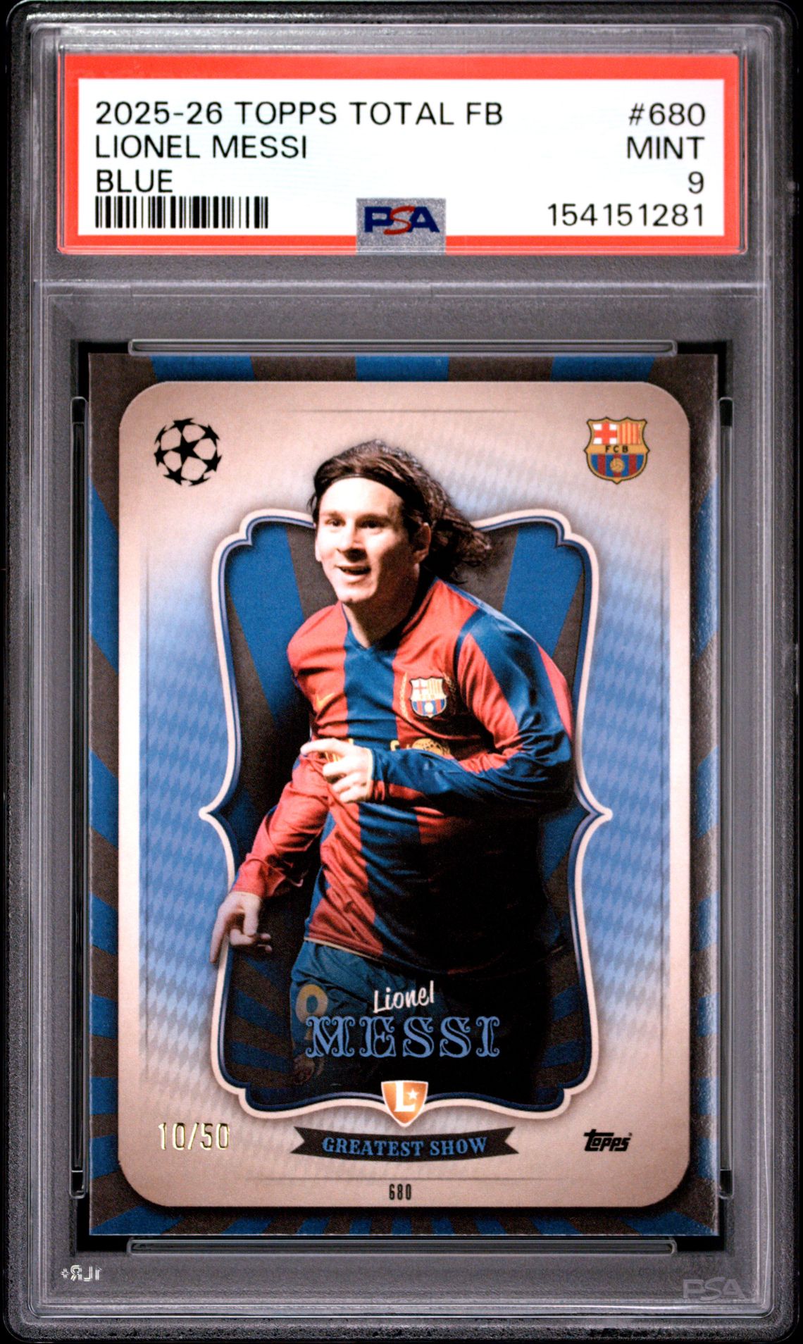2025-2026 Topps Total Football Lionel Messi #680 (Blue) Mint 9 front