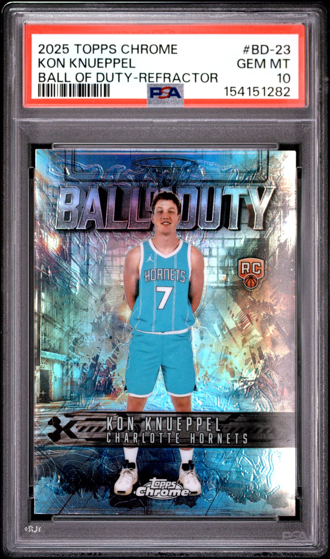 2025 Topps Chrome Ball Of Duty Kon Knueppel #Bd-23 (Ball Of Duty-Refractor) Gem Mt 10 front view - PSA graded GEM MT 10
