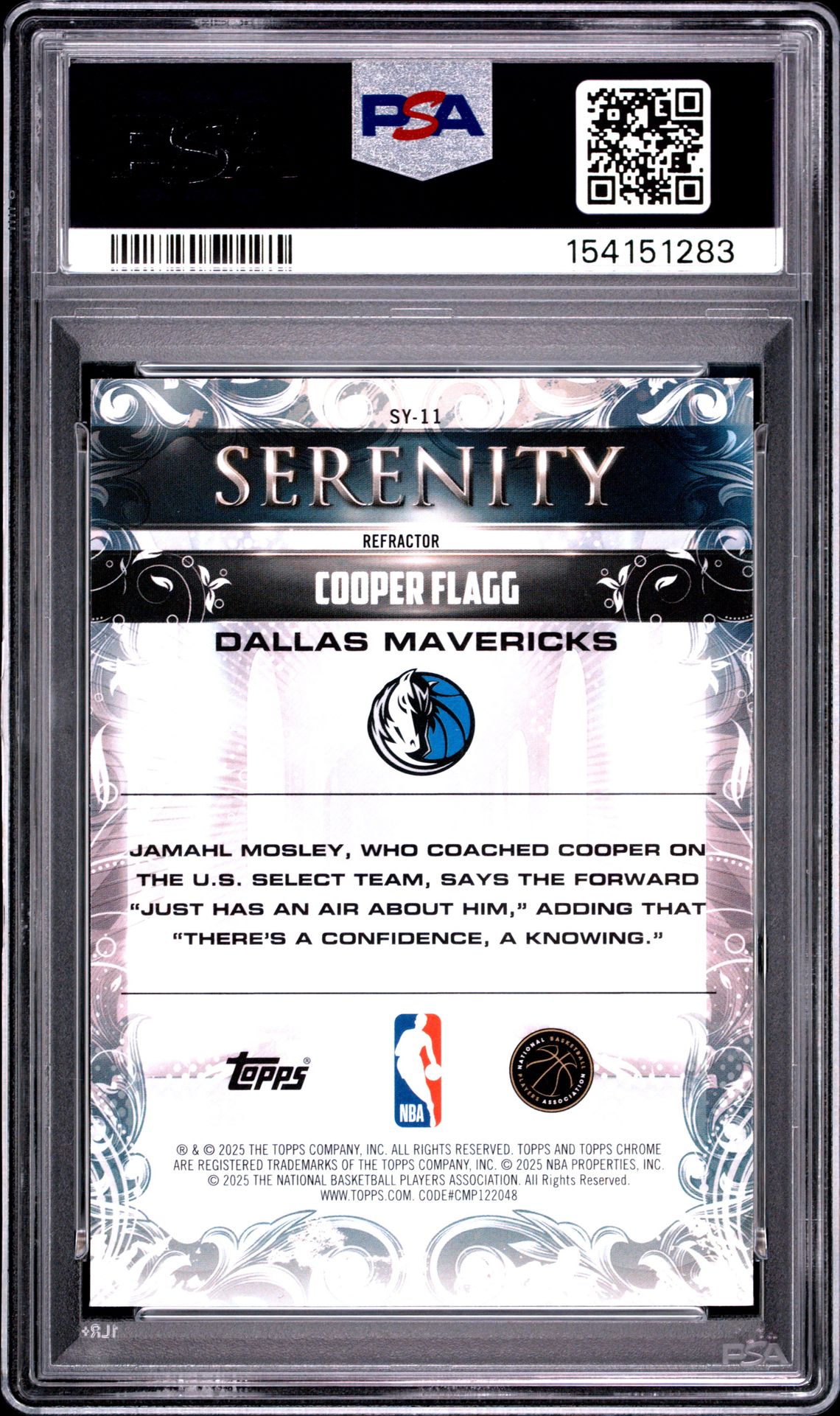 2025 Topps Chrome Serenity Cooper Flagg #Sy-11 (Serenity-Refractor) Mint 9 back