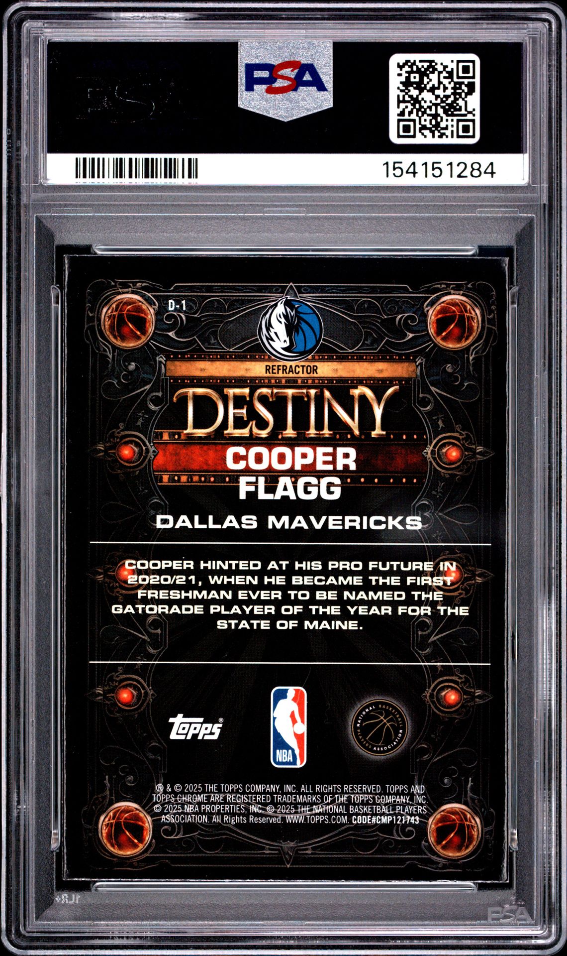 2025 Topps Chrome Destiny Cooper Flagg #D-1 (Destiny-Refractor) Mint 9 back