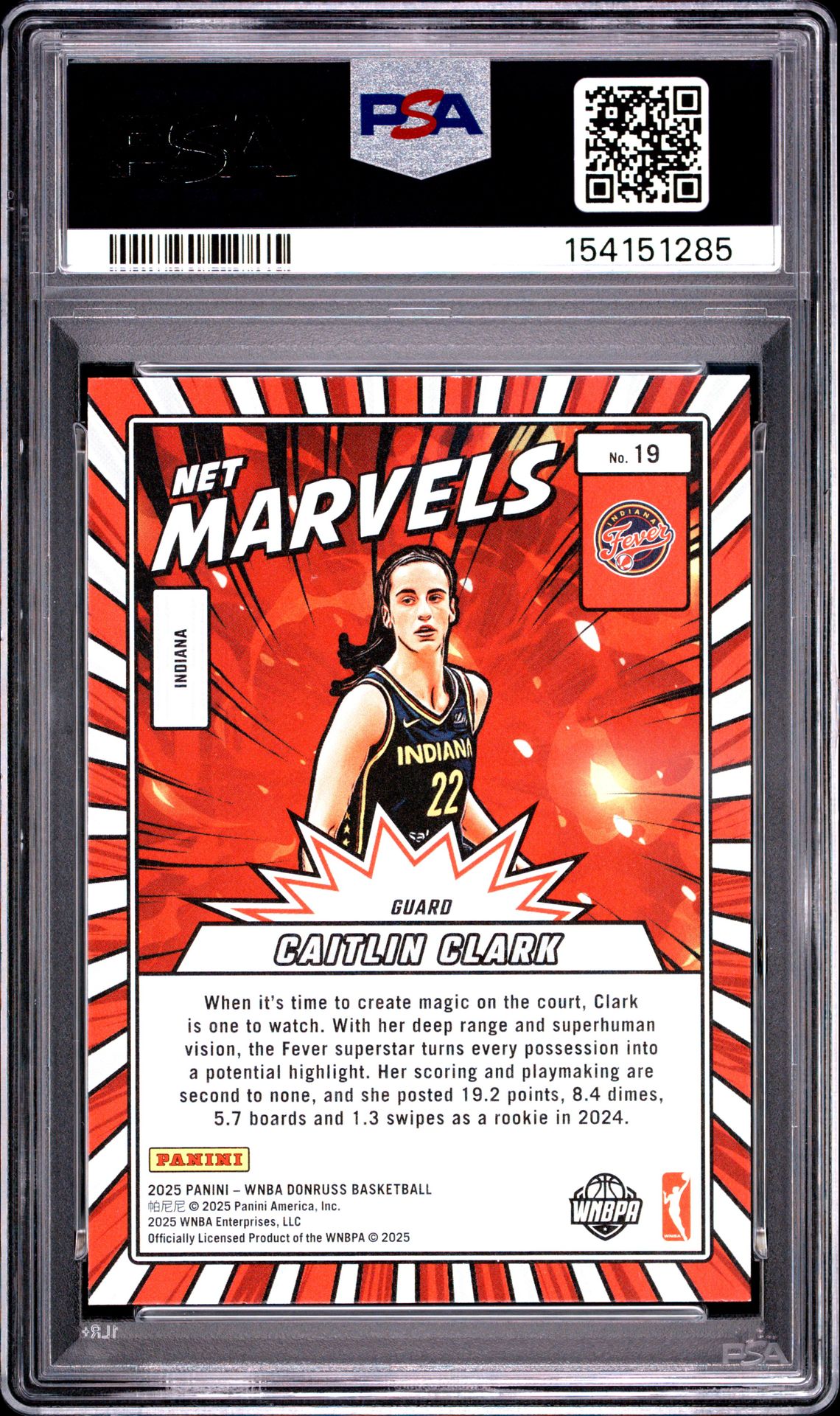 2025 Panini Donruss Wnba Net Marvels Caitlin Clark #19 Gem Mt 10 back