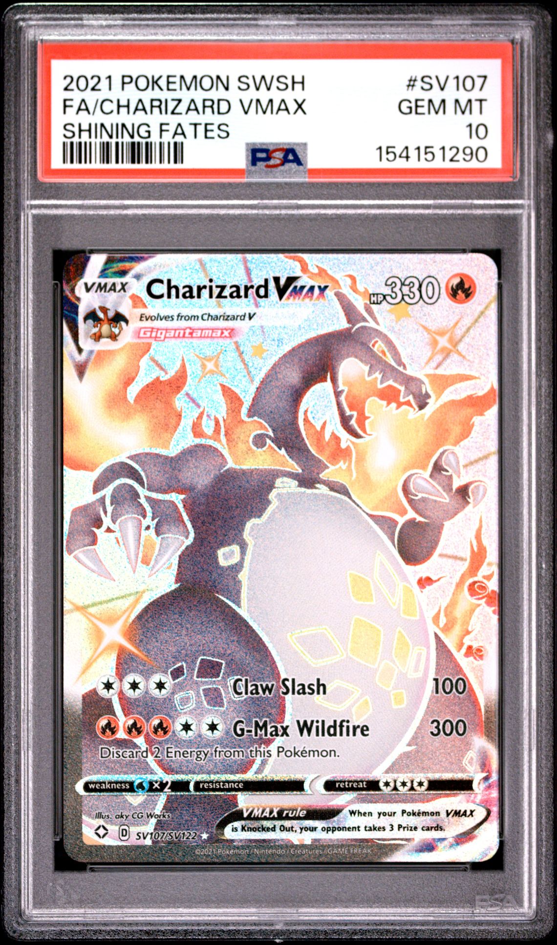 2021 Pokemon Sword & Shield Shining Fates Fa/Charizard Vmax #Sv107 (Shining Fates) Gem Mt 10 front