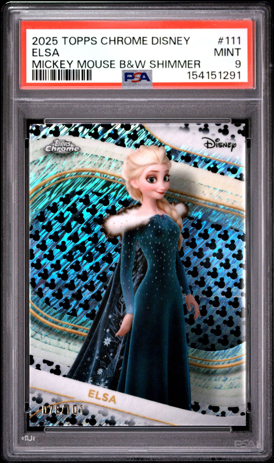 2025 Topps Chrome Disney Elsa #111 (Mickey Mouse B&W Shimmer) Mint 9 front