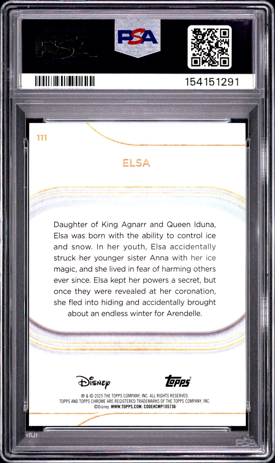 2025 Topps Chrome Disney Elsa #111 (Mickey Mouse B&W Shimmer) Mint 9 back