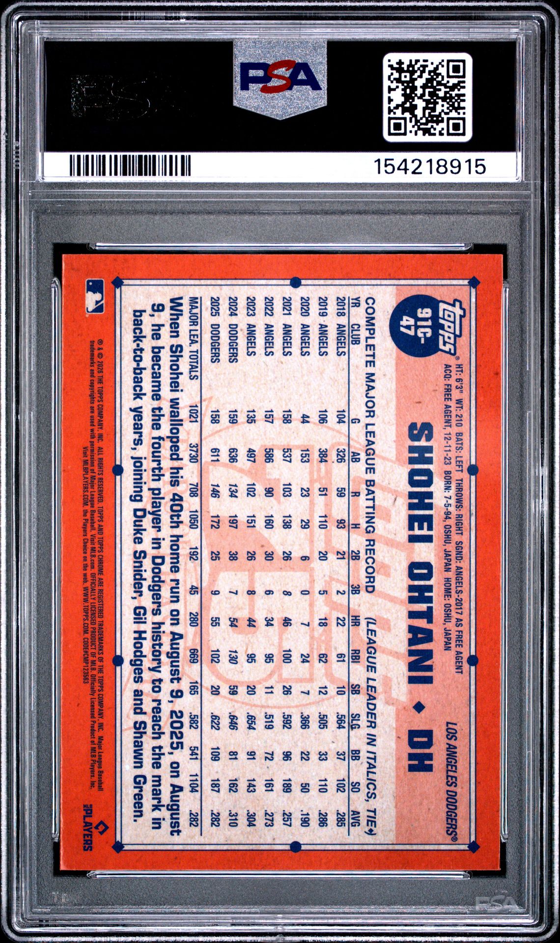 2026 Topps Silver Pack 1991 Chrome Promo Shohei Ohtani #91C-47 Ex-Mt 6 back