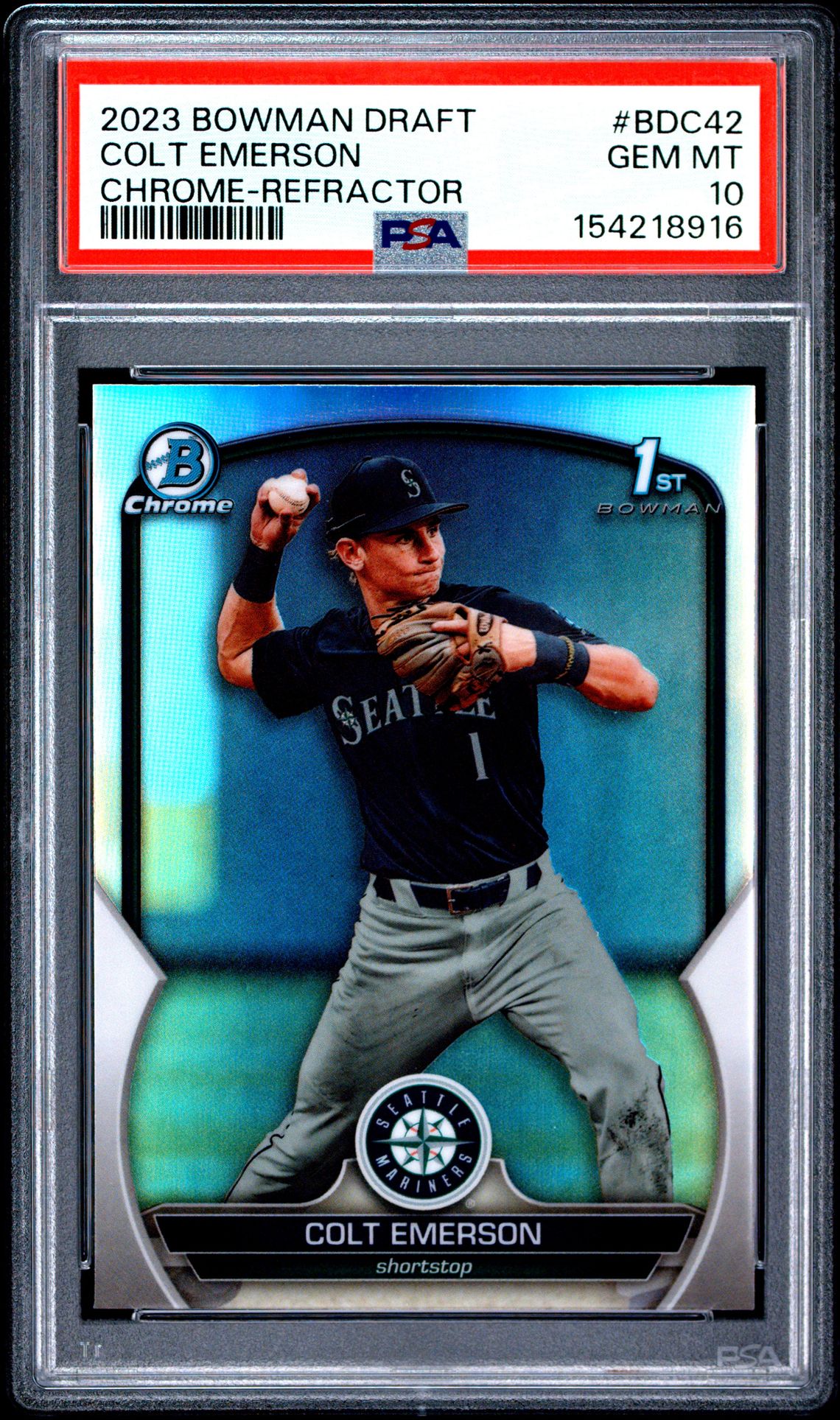2023 Bowman Draft Colt Emerson #Bdc42 (Chrome-Refractor) Gem Mt 10 front