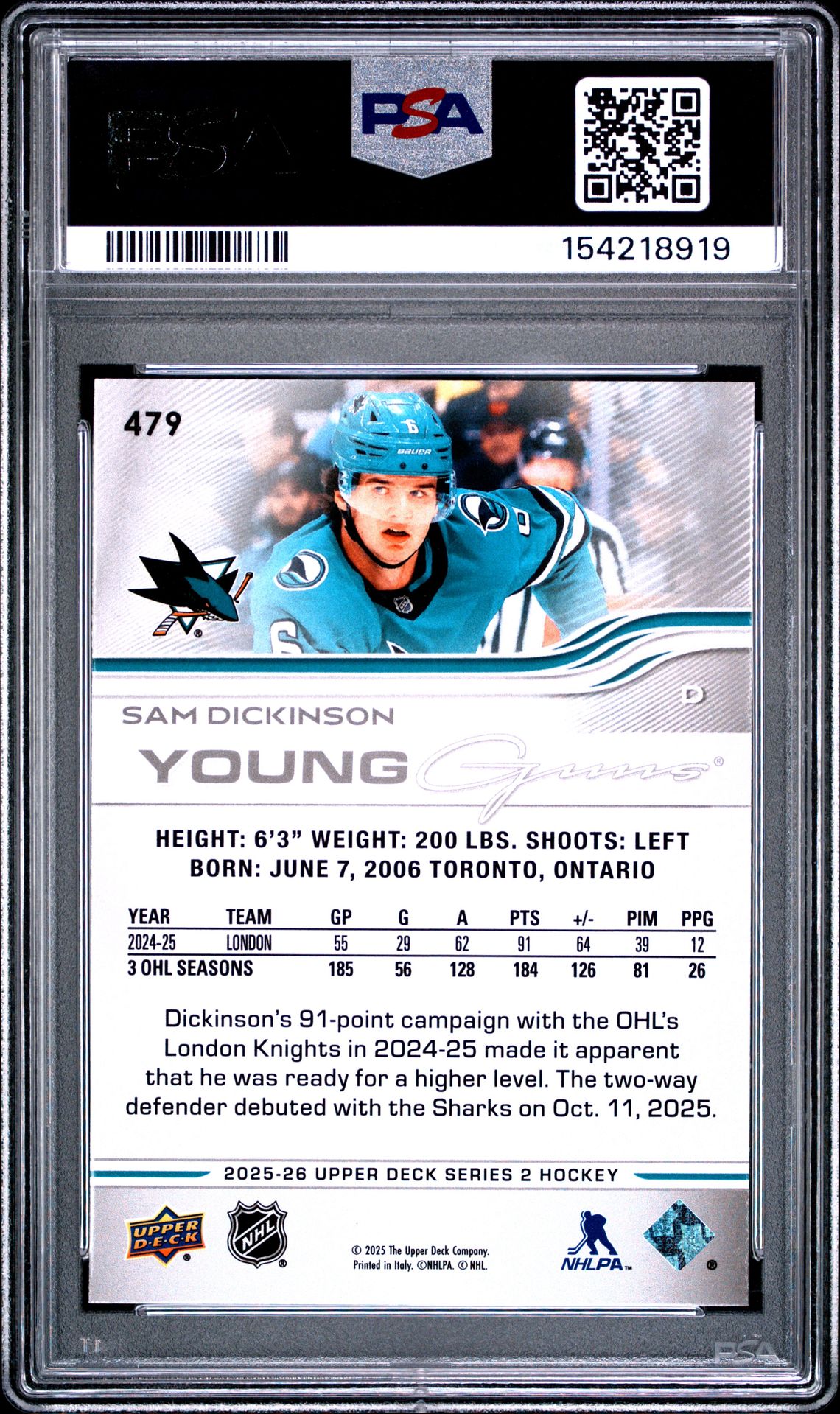 2025 Upper Deck Sam Dickinson #479 Mint 9 back