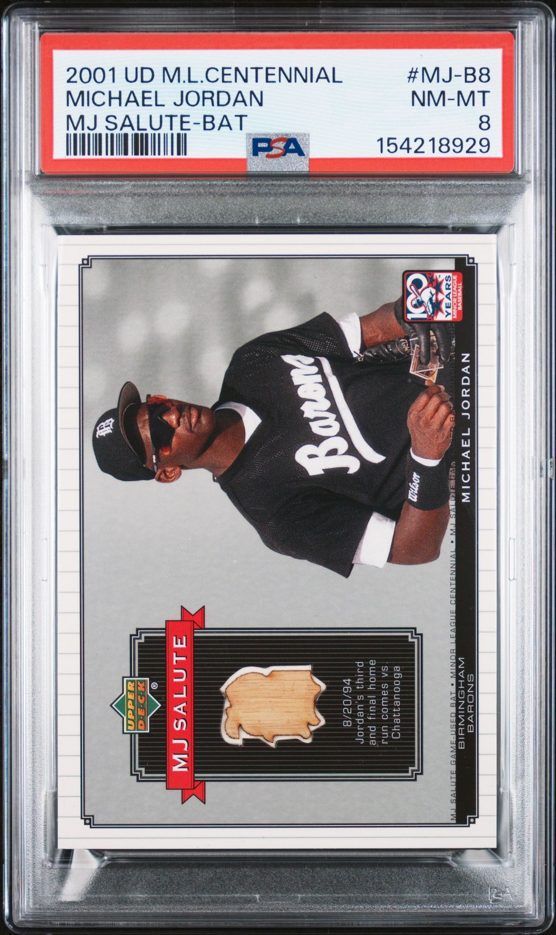 2001 Upper Deck Minor League Centennial Mj Salute-Bat Michael Jordan #Mj-B8 (Mj Salute-Bat) Nm-Mt 8 front