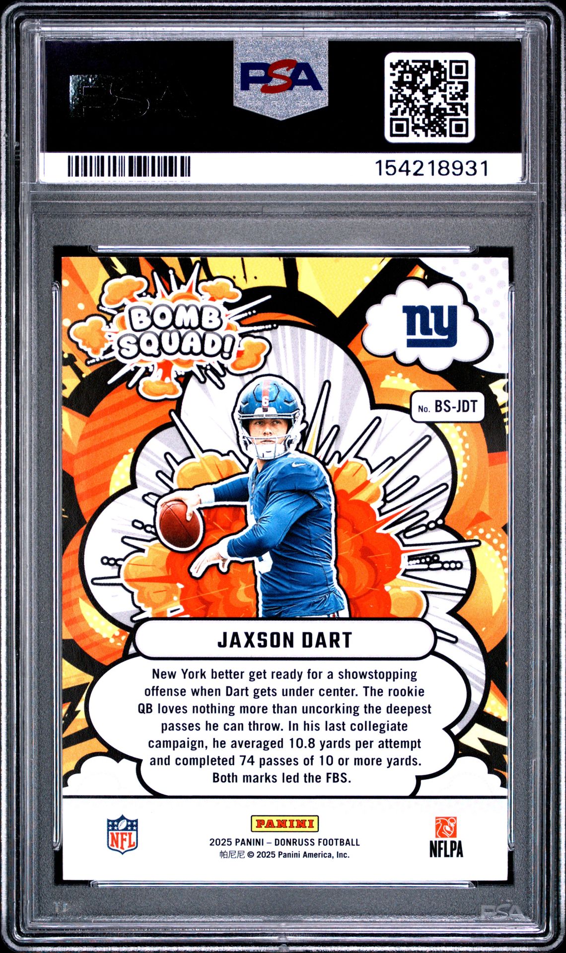 2025 Panini Donruss Bomb Squad Jaxson Dart #Bs-Jdt Mint 9 back
