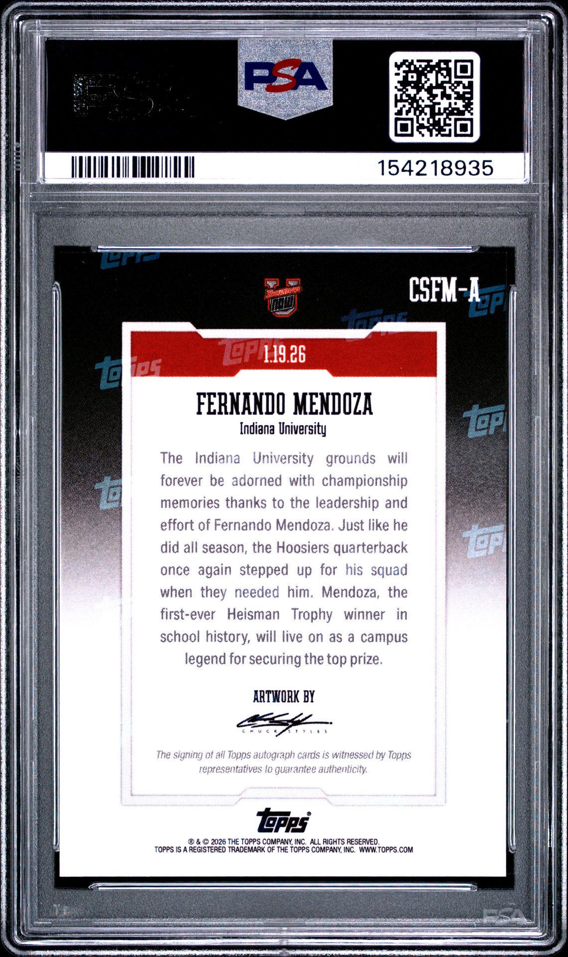 2025 Bowman U Now Art Card Fernando Mendoza #Csfm-A Gem Mt 10 back