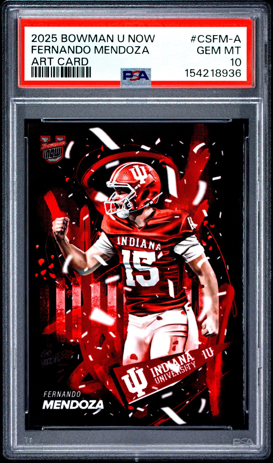 2025 Bowman U Now Art Card Fernando Mendoza #Csfm-A Gem Mt 10 front view - PSA graded GEM MT 10
