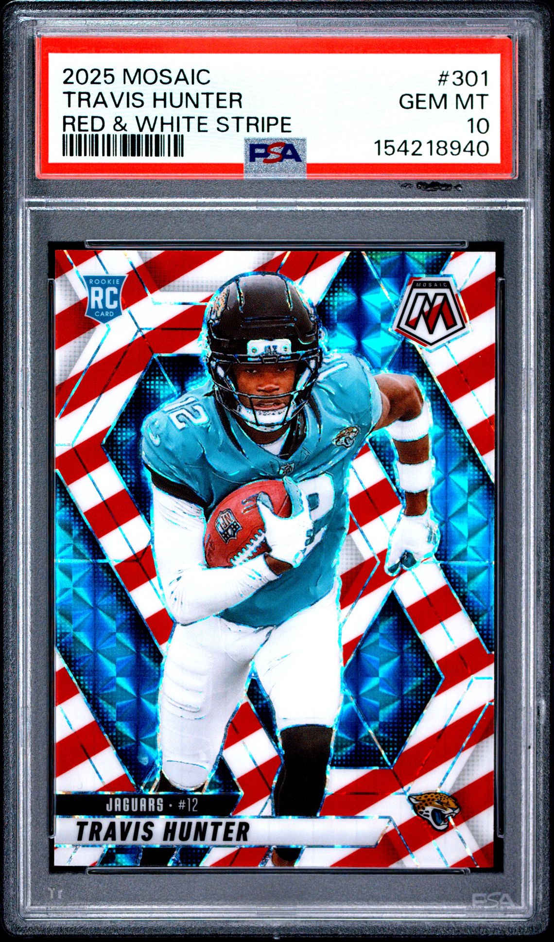 2025 Panini Mosaic Travis Hunter #301 (Red & White Stripe) Gem Mt 10 front