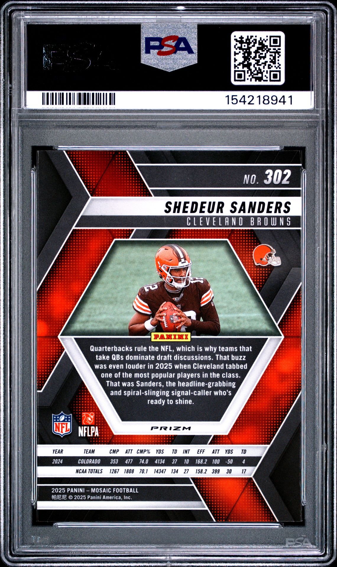 2025 Panini Mosaic Shedeur Sanders #302 (Red Camo) Nm-Mt 8 back