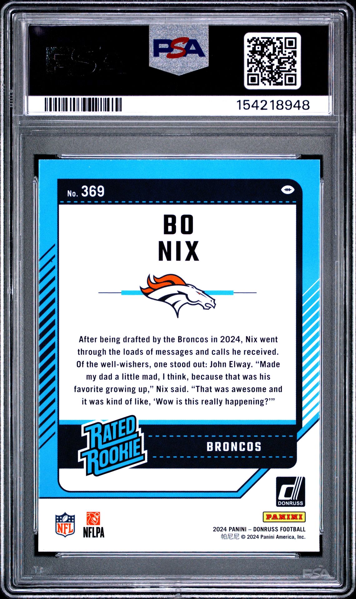 2024 Panini Donruss Bo Nix #369 Mint 9 back