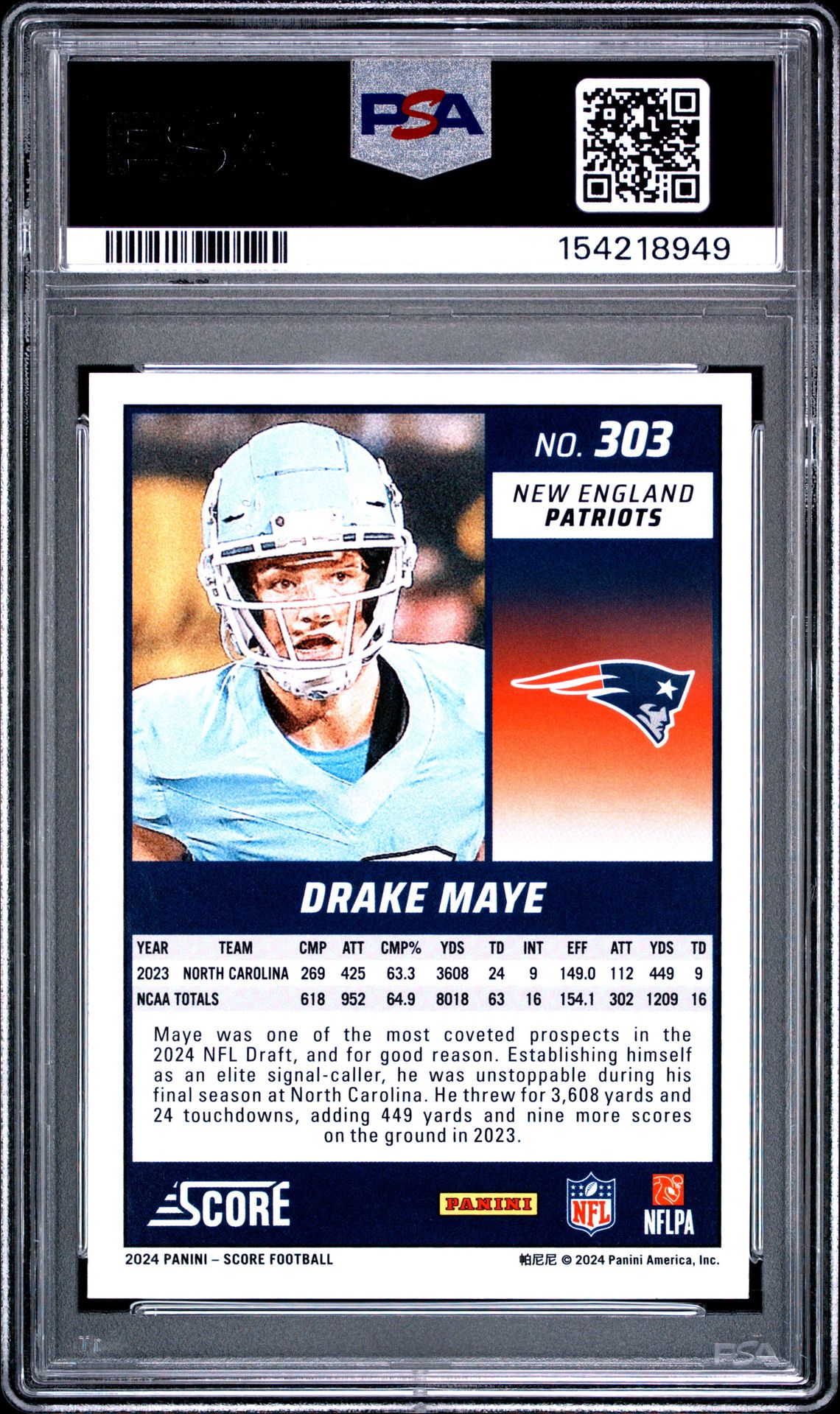 2024 PANINI SCORE DRAKE MAYE  303 GEM MT 10 back