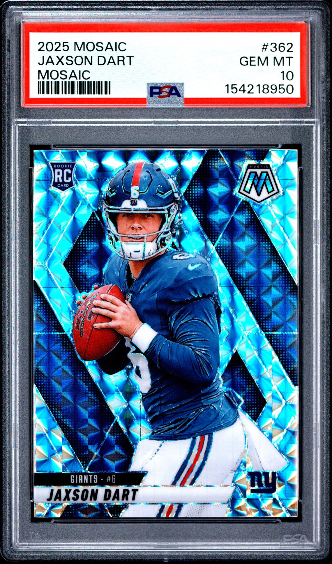 2025 Panini Mosaic Jaxson Dart #362 (Mosaic) Gem Mt 10 front view - PSA graded GEM MT 10