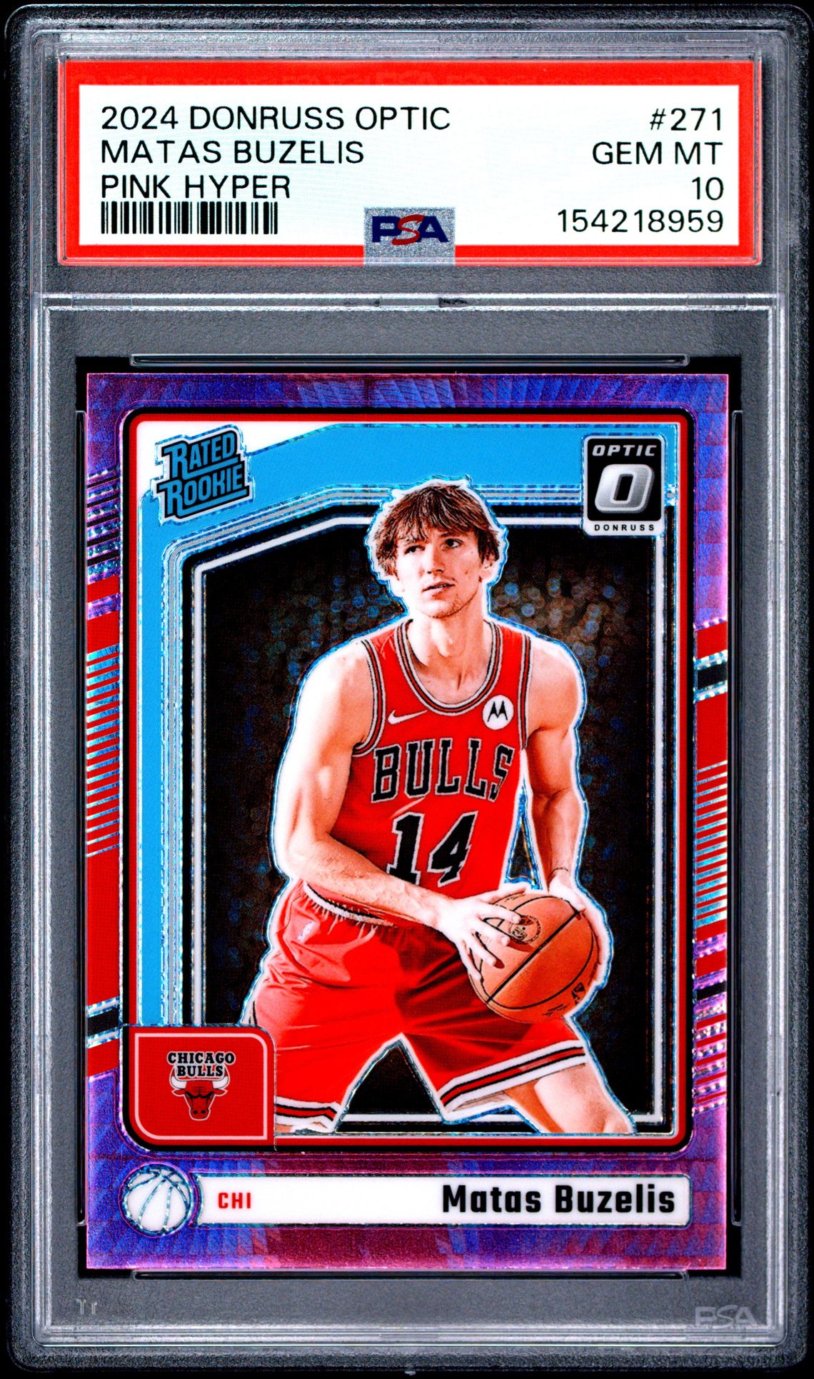 2024 Panini Donruss Optic Matas Buzelis #271 (Pink Hyper) Gem Mt 10 front view - PSA graded GEM MT 10