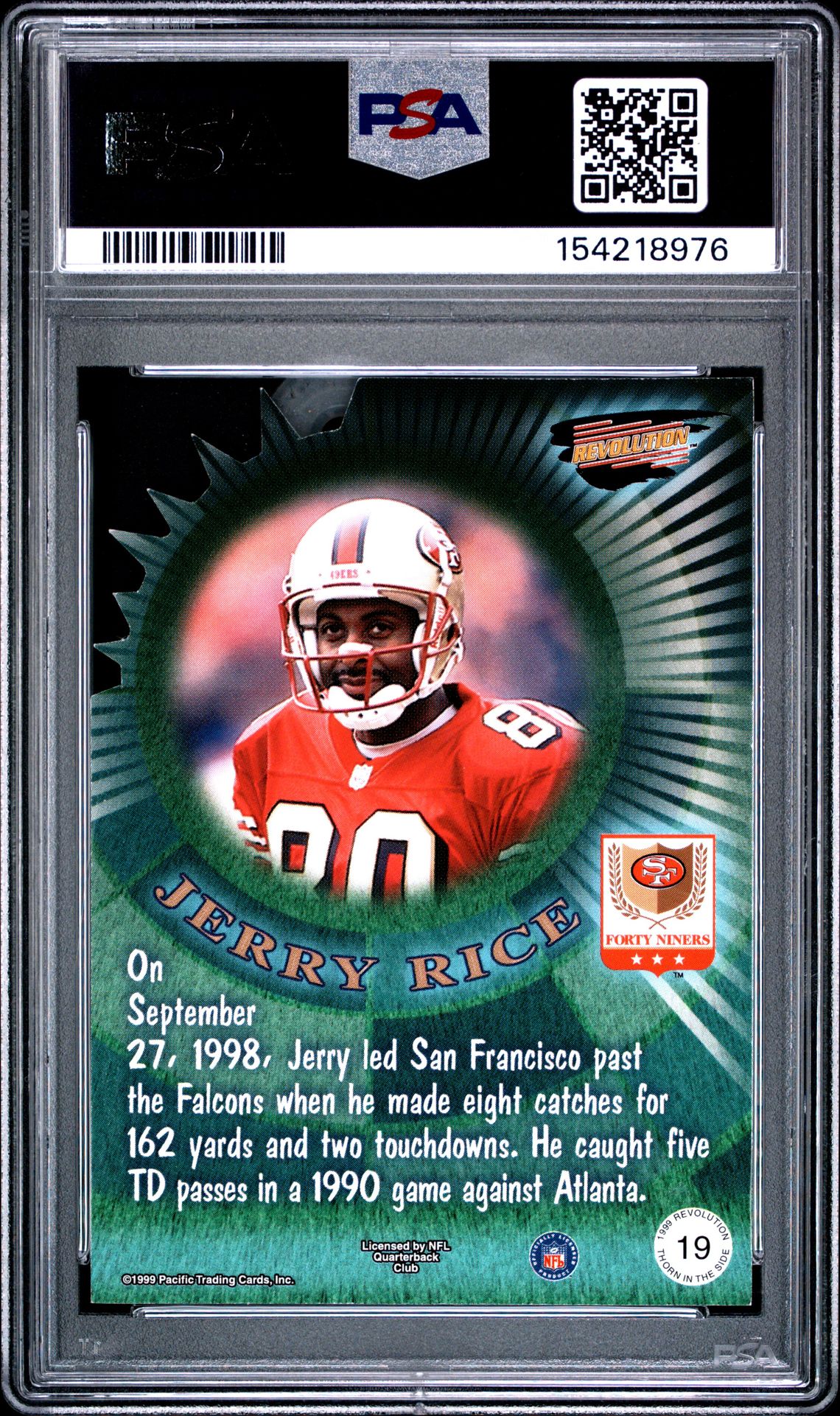 1999 Pacific Revolution Thorn In The Side Jerry Rice #19 (Thorn In The Side) Nm-Mt 8 back