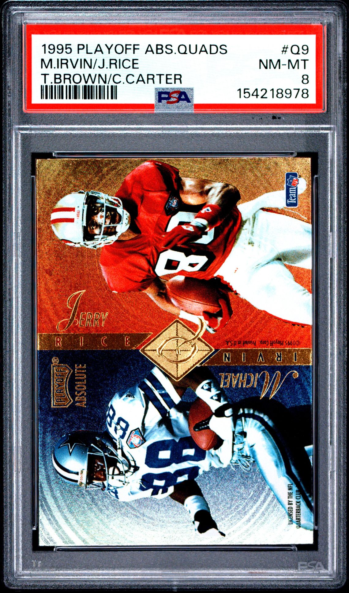 1995 Playoff Absolute Quads M.irvin/J.rice #Q9 (T.brown/C.carter) Nm-Mt 8 front