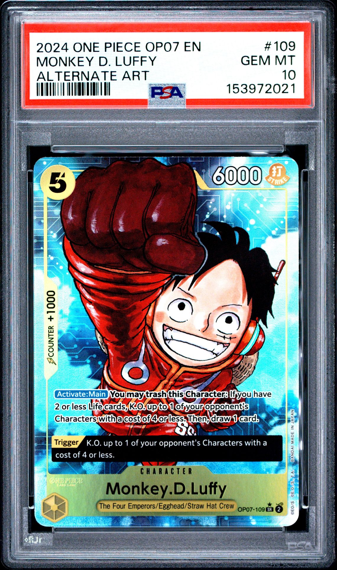 2024 One Piece Op07-500 Years In The Future Monkey D. Luffy #109 (Alternate Art) Gem Mt 10 front