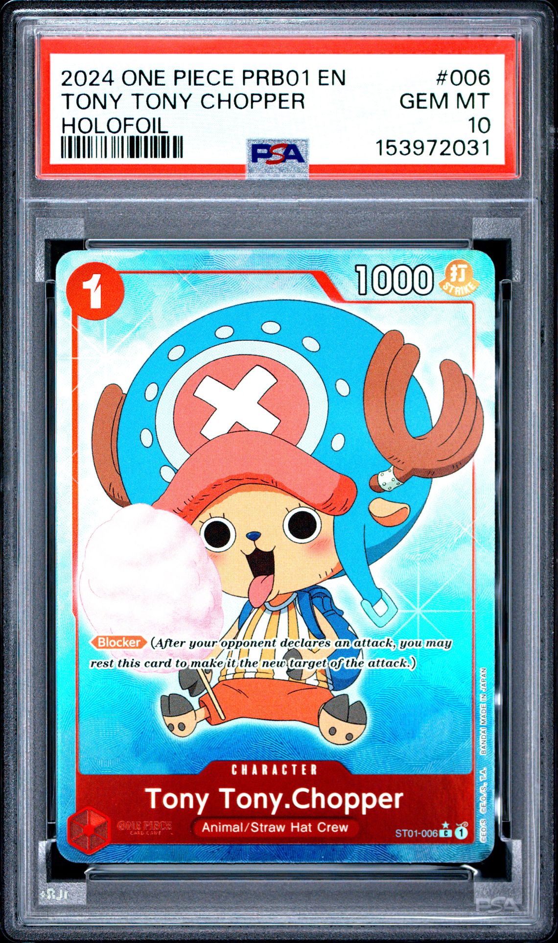 2024 One Piece Prb01-Premium Booster -One Piece Card The Best- Tony Tony Chopper #006 (Holofoil) Gem Mt 10 front view - PSA graded GEM MT 10