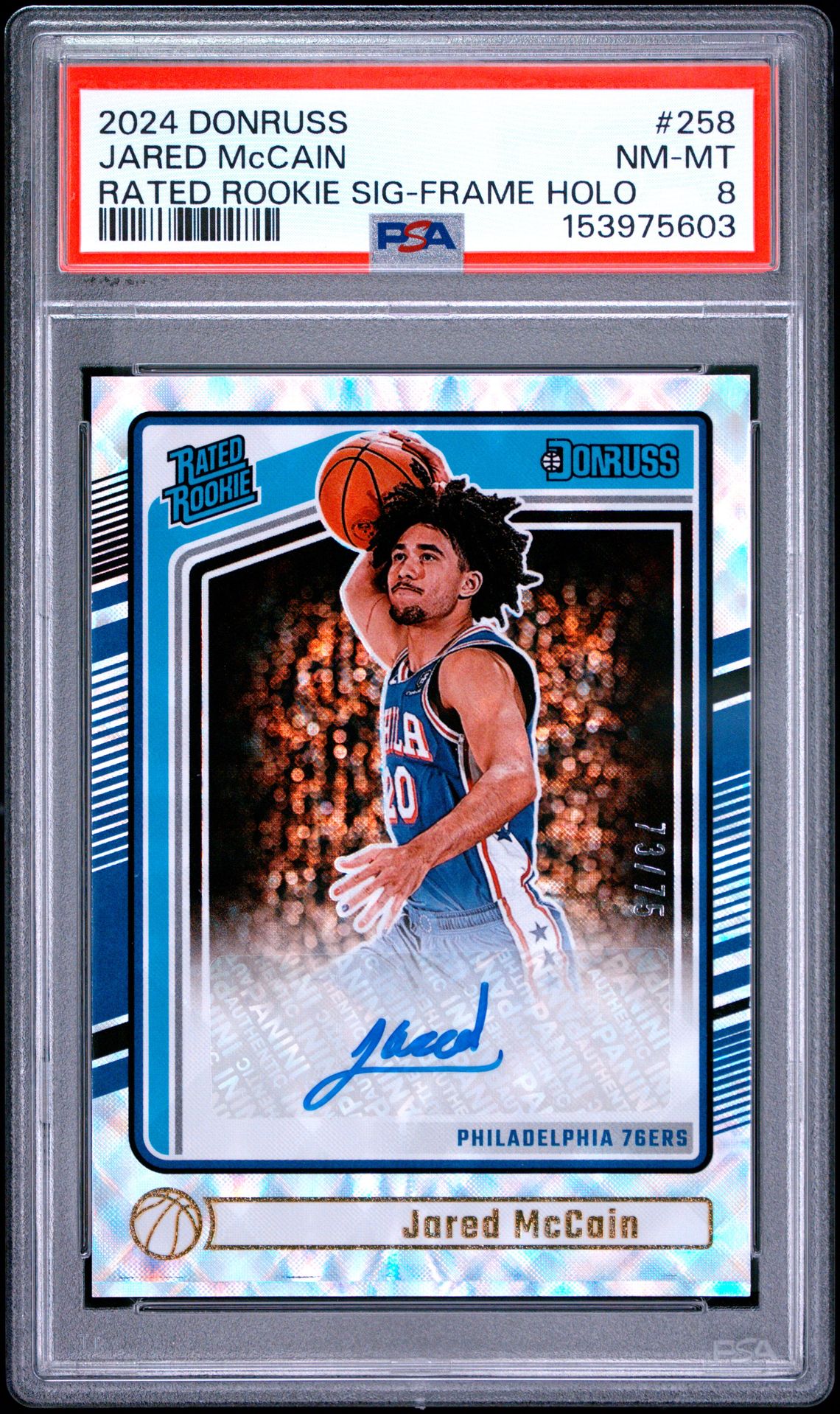 2024 Panini Donruss Jared Mccain #258 (Rated Rookie Sig-Frame Holo) Nm-Mt 8 front