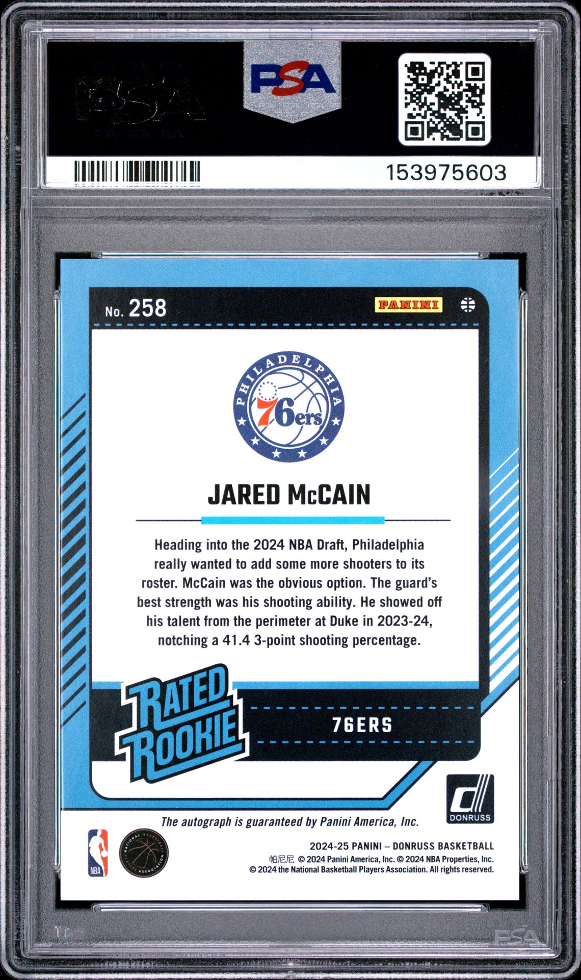 2024 Panini Donruss Jared Mccain #258 (Rated Rookie Sig-Frame Holo) Nm-Mt 8 back