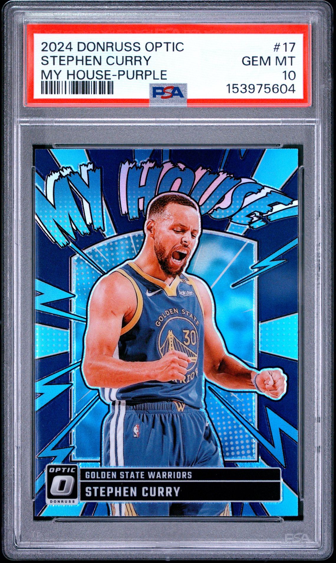 2024 Panini Donruss Optic My House Stephen Curry #17 (My House-Purple) Gem Mt 10 front view - PSA graded GEM MT 10