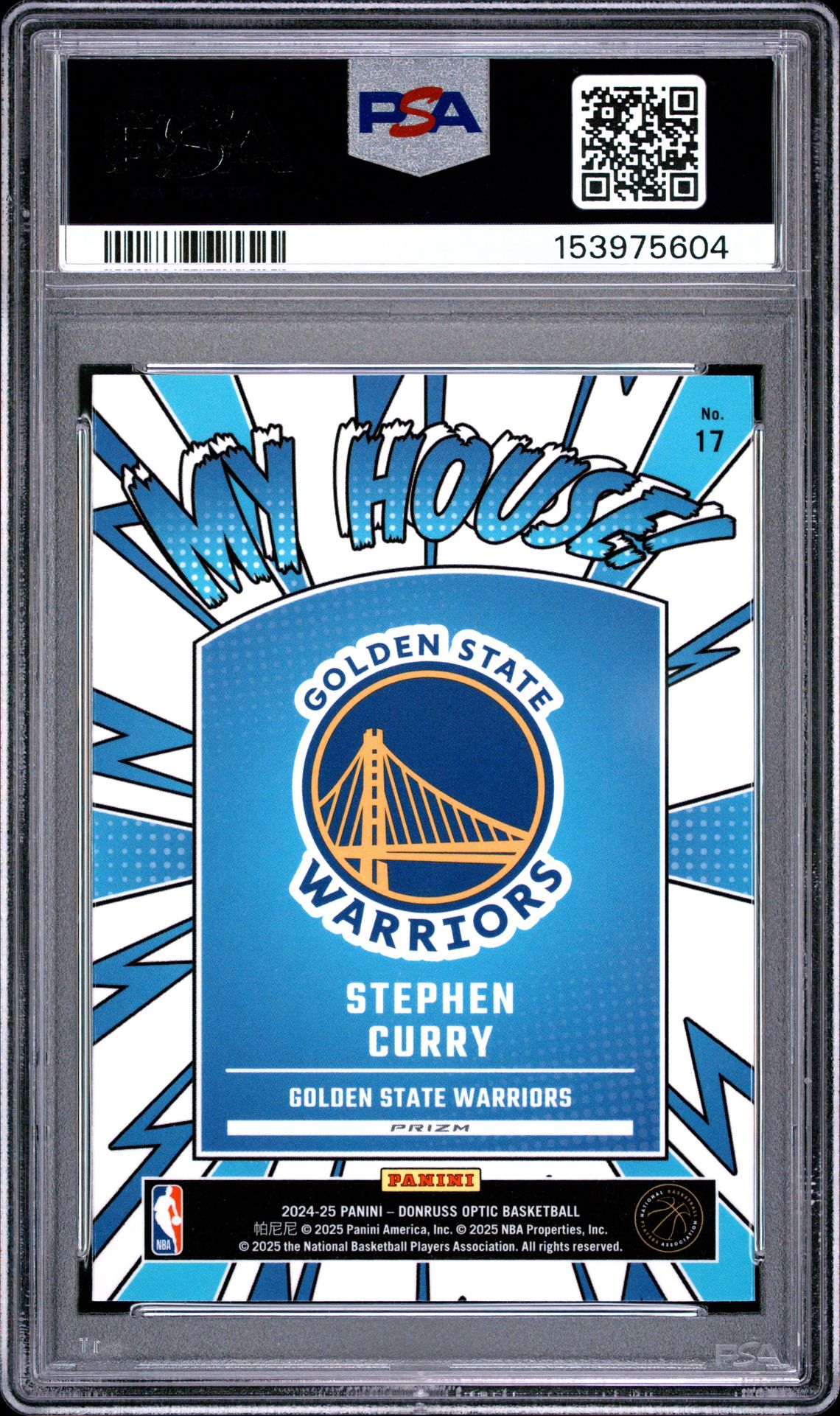 2024 Panini Donruss Optic My House Stephen Curry #17 (My House-Purple) Gem Mt 10 back view - PSA certificate #153975604