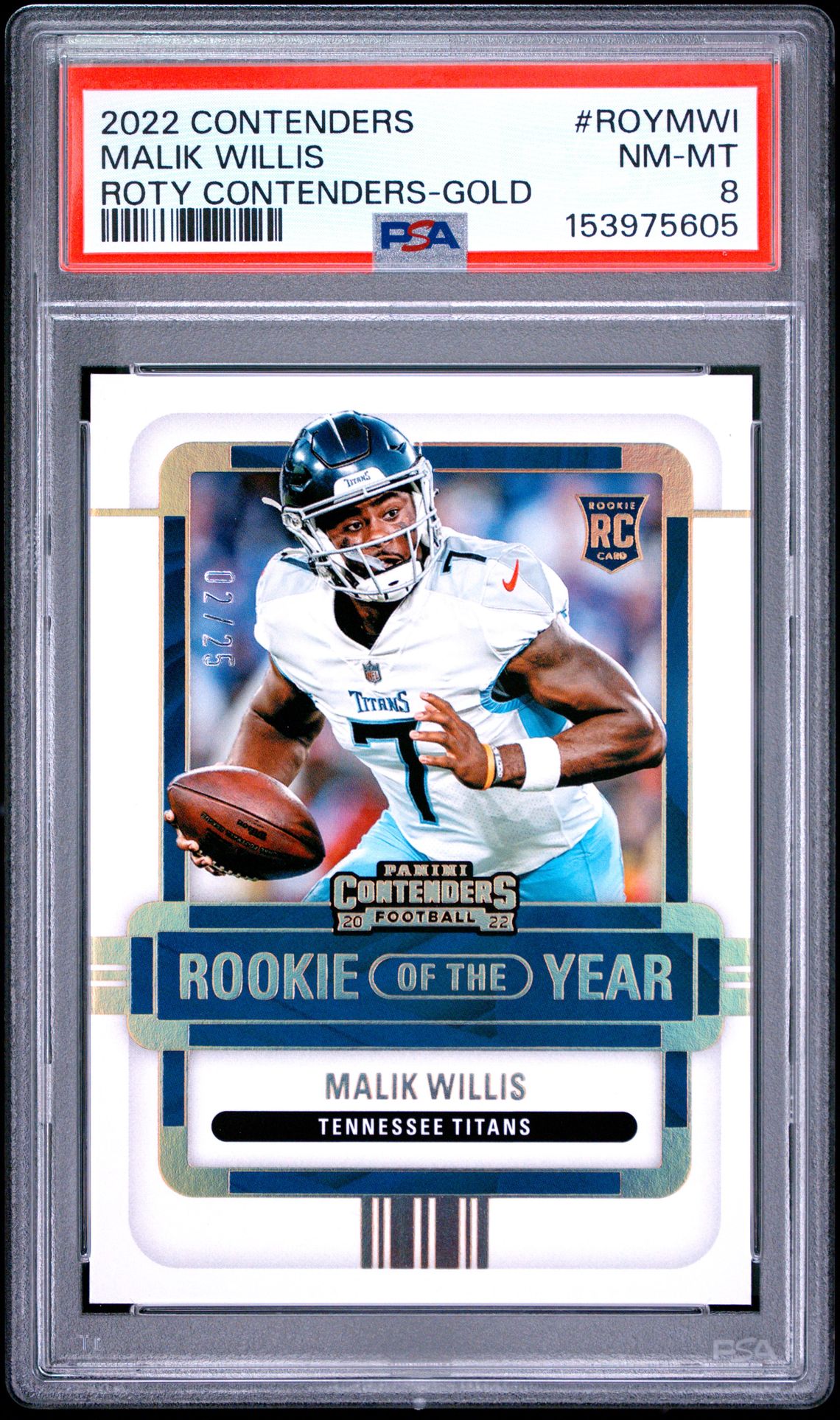 2022 Panini Contenders Rookie Of The Year Contenders Malik Willis #Roymwi (Roty Contenders-Gold) Nm-Mt 8 front