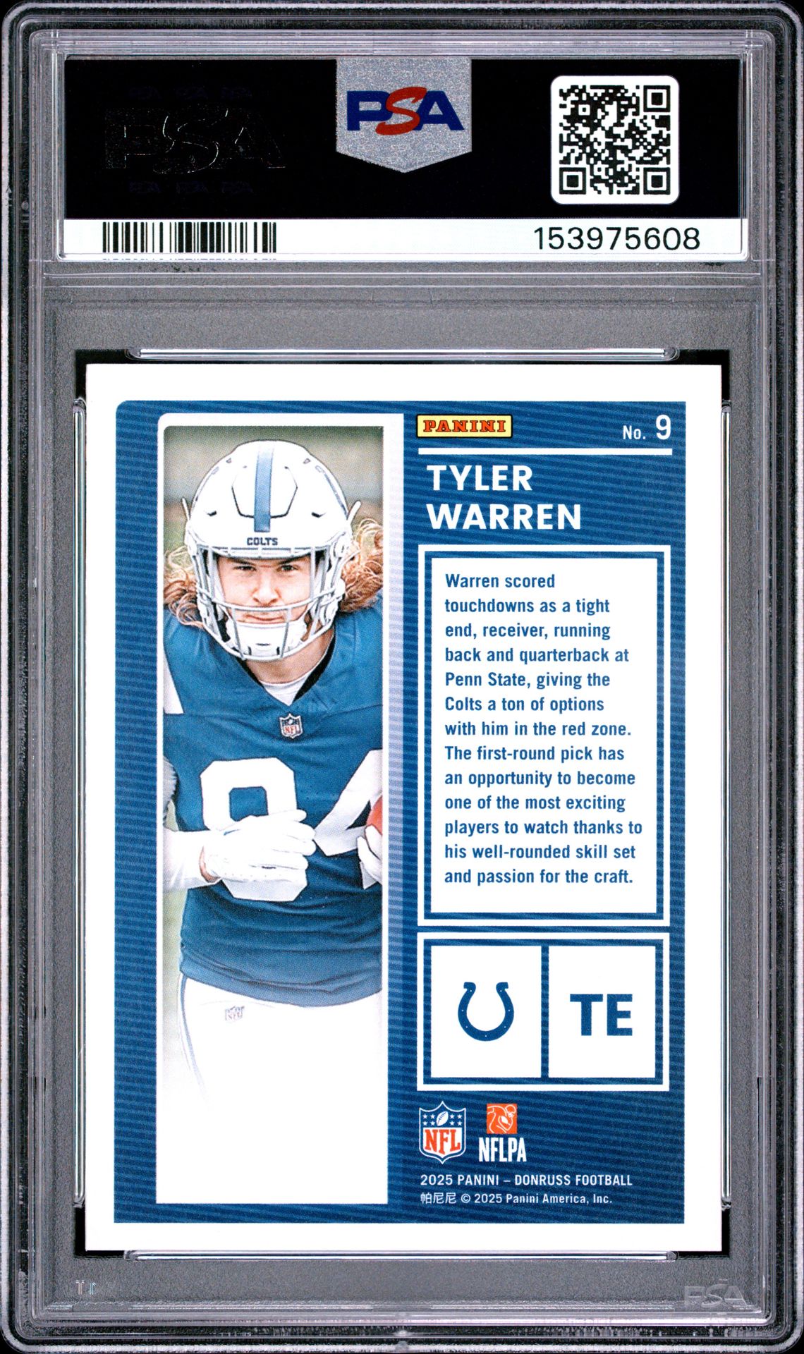 2025 Panini Donruss The Rookies Tyler Warren #9 Mint 9 back