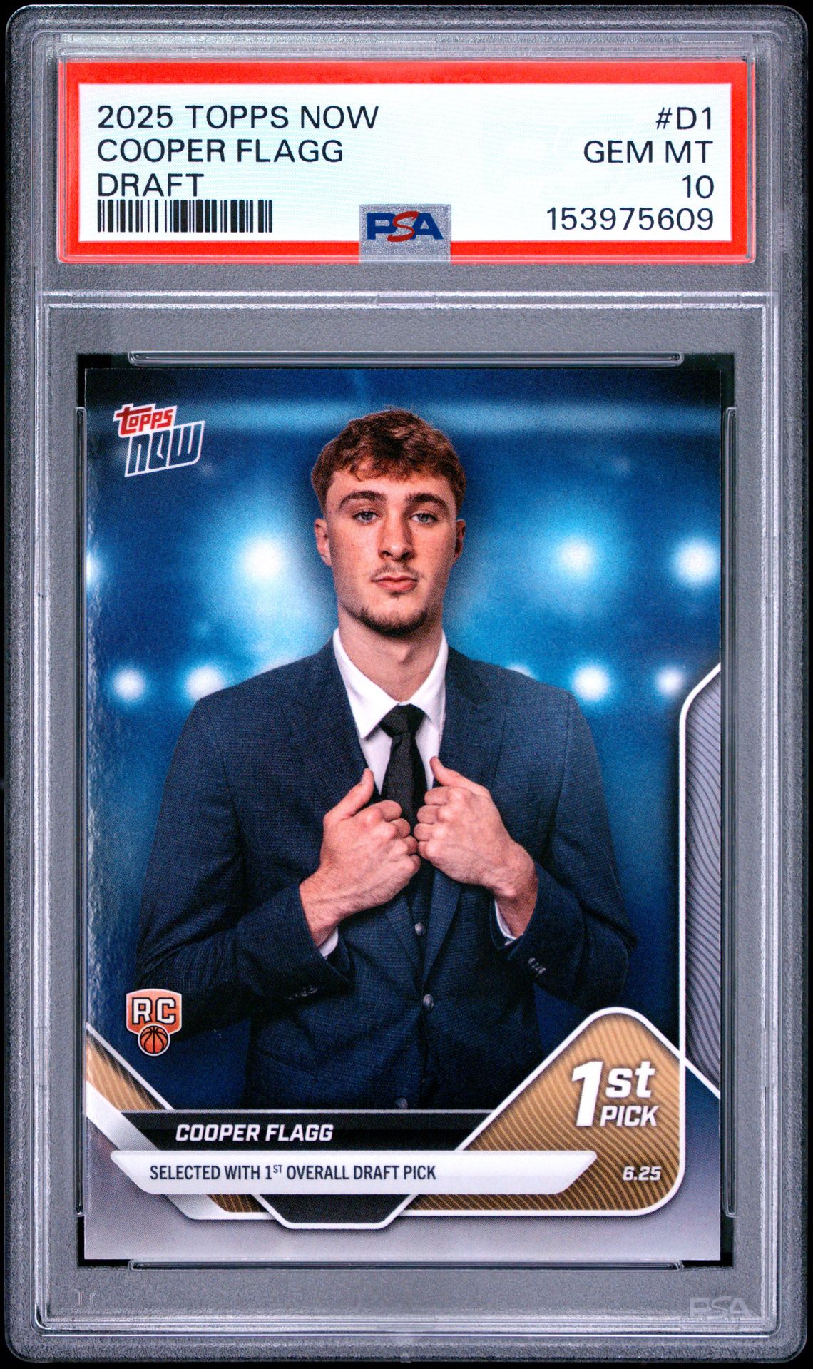 2025 Topps Now Draft Cooper Flagg #D1 Gem Mt 10 front view - PSA graded GEM MT 10