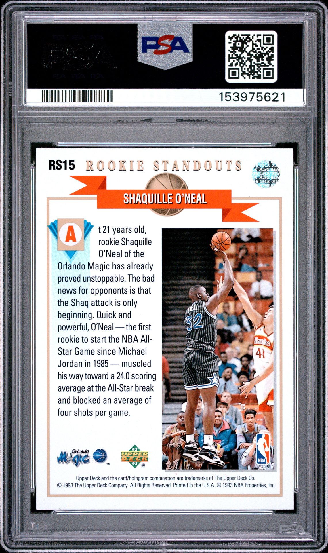 1992 Upper Deck Rookie Standouts Shaquille O'neal #Rs15 (Rookie Standouts) Nm-Mt 8 back