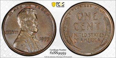 1955 1C Doubled Die Obverse MS62BN
