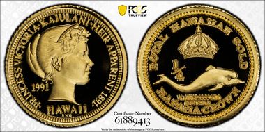 1991-RHM 1/4 oz Hawaii X-MB58 Princess Victoria PR70DCAM