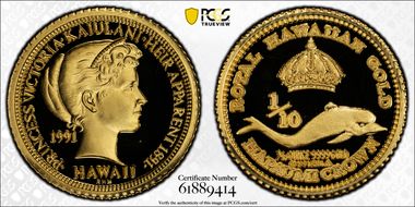 1991-RHM 1/10 oz Hawaii X-MB57 Princess Victoria PR69DCAM