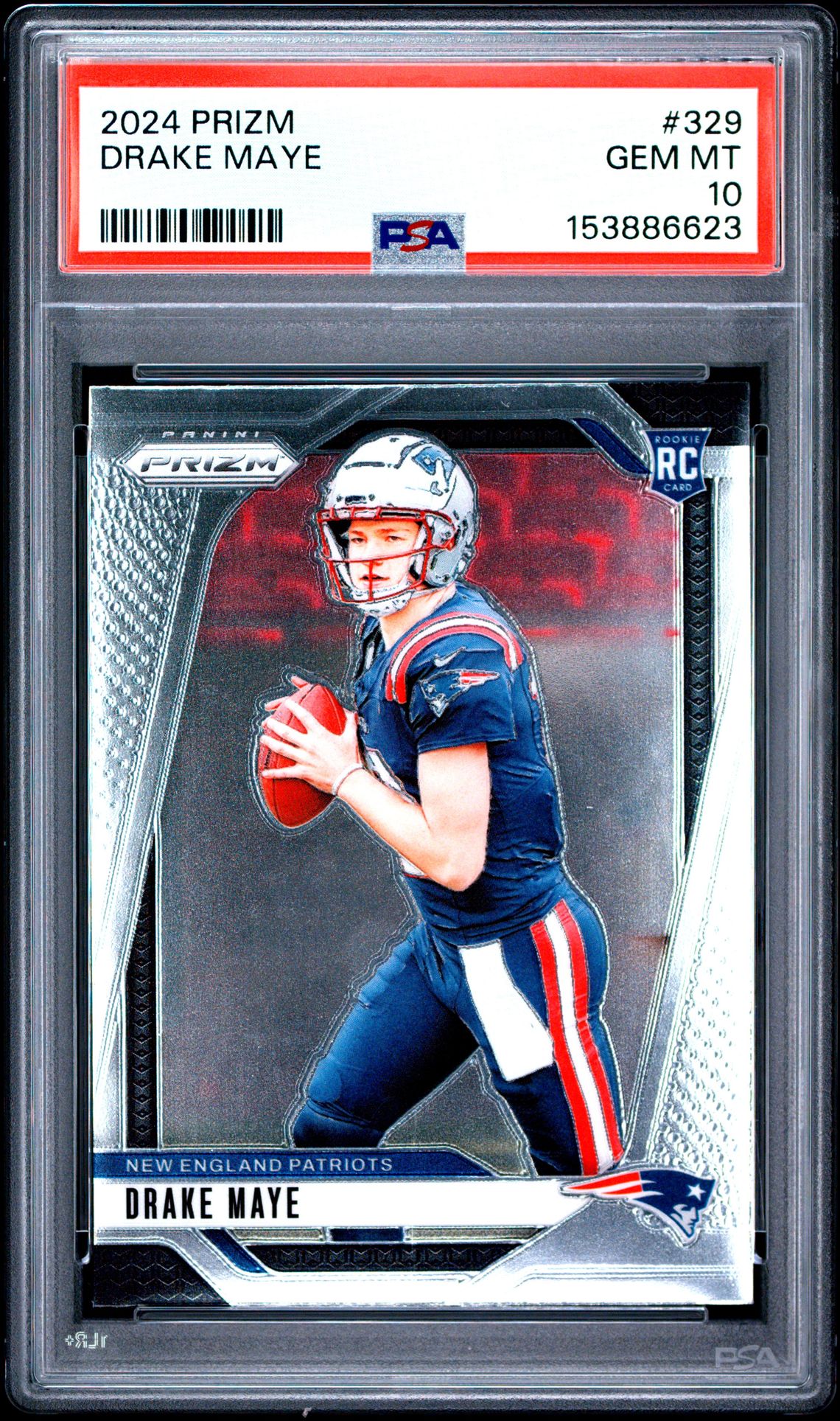 2024 Panini Prizm Drake Maye #329 Gem Mt 10 front view - PSA graded GEM MT 10